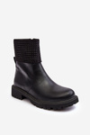 Women's Flat Heel Boots with Embellishment Black Zanidite