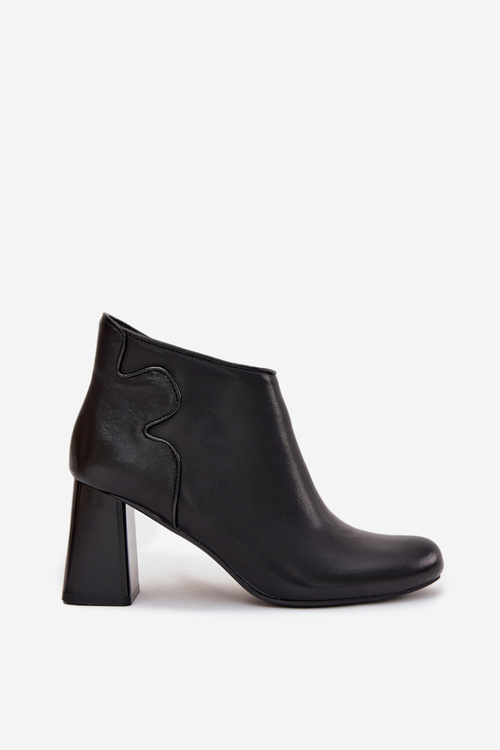 Leather Insulated Ankle Boots on Heel Black Ivessara