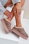 Women's Platform Snow Boots Insulated With Fur Leopard Brown Straps