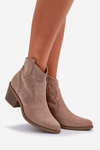 Cowboy Boots With Zipper Eco Suede Perforated Beige S.Barski HY51-061