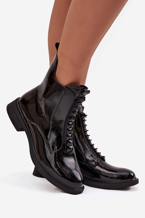 Patent leather women's ankle boots made of genuine leather D&A MR52-108 Black