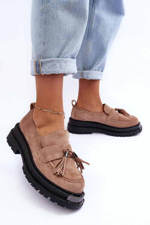 Półbuty Mokasyny Damskie Zamsz Beżowe Ramvli NC1322