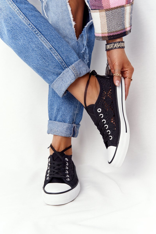 Damskie Koronkowe Trampki Czarne Candice