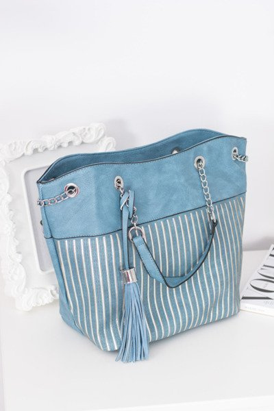 Women's Blue Classic Handbag with Tassel