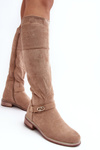 Suede Lined Ankle Boots Flat Heel SBarski HY07-31 Beige 