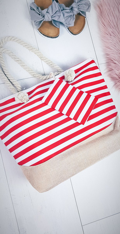 Plażowa Duża Czerwona Torebka Torba Damska Marynarska