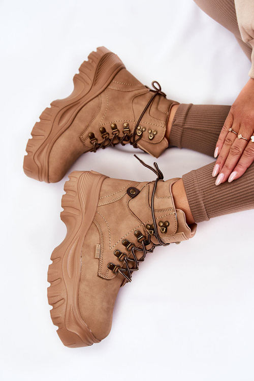 Botki Trapery Damskie Memory Foam Beżowe Big Star KK274366