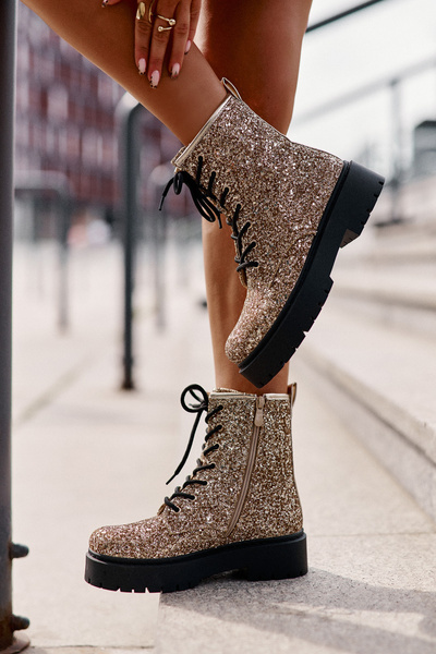 Insulated Women's Worker Boots Decorated with Sequins Gold Liatheine
