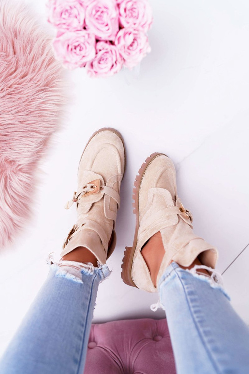 Lu Boo Beige Suede Boots With Cutouts Rock Girl