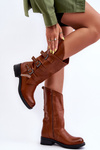 Women's Leather Ankle Boots With Flat Heel Brown Nyreo