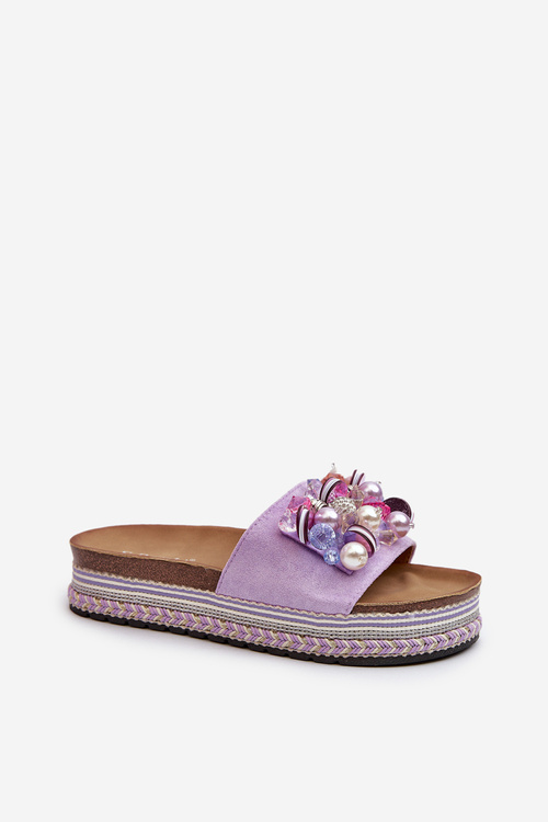 Women's Platform Slides with Decorations S.Barski HY077 Purple