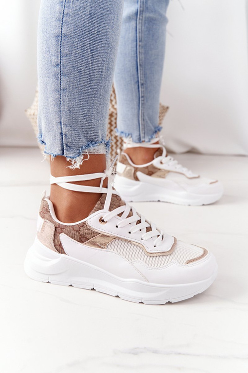 Damskie Sportowe Buty Sneakersy Biało-Złote Melanie