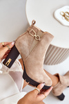 Warm Women's Ankle Boots with High Block Heel Beige Terisanna