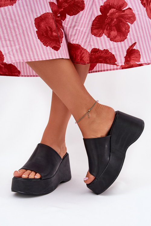 Eco Leather Women's Sandals On Platform And Wedge Black Kisoffi