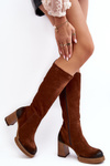 Women's Suede Knee-High Boots with Heel Lemar Dark Brown Ceraxa