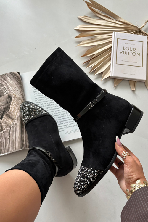 Women's Low Heel Ankle Boots with Embellishment and Strap D&A MR52-165 Black