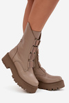 Women's ankle boots made of genuine leather on platform Zazoo 3795 beige