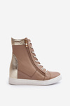 Zazoo 3081 Women's Leather Wedge Sneakers Beige
