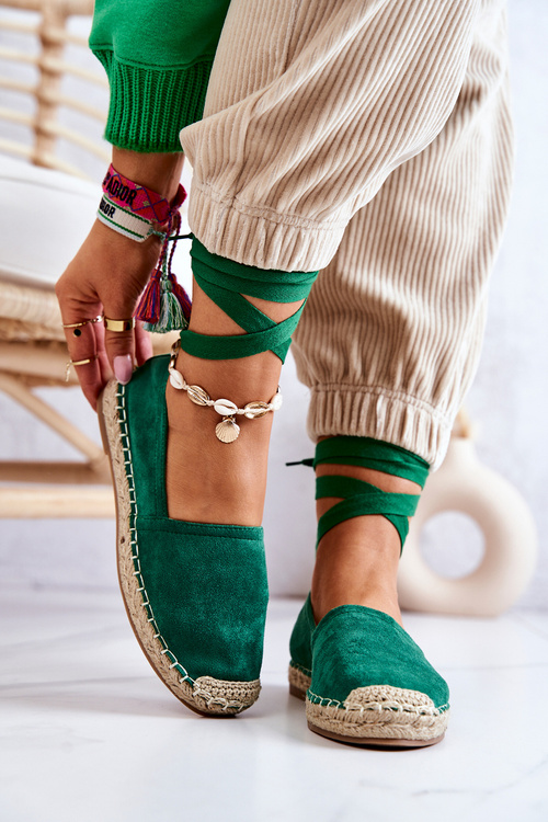 Tied Suede Espadrilles Dark Green Ismanne