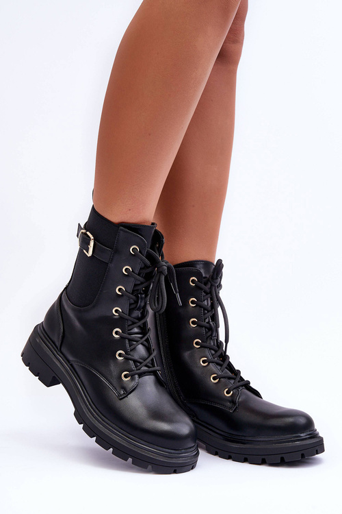 Women's Leather Boots Workery Black Chrezy