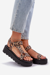 Embellished Platform Sandals Leopard Brown Tatellia