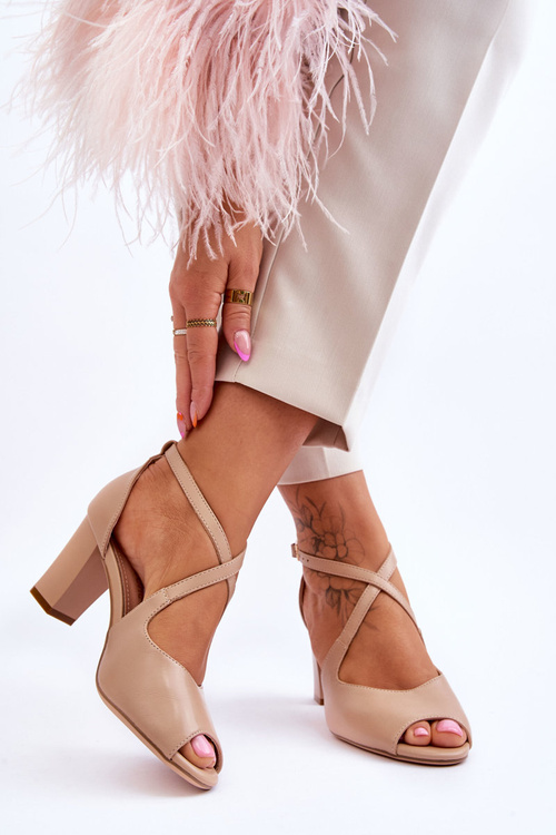 Sandały Damskie Słupek Ciemnobeżowe Sergio Leone SK864