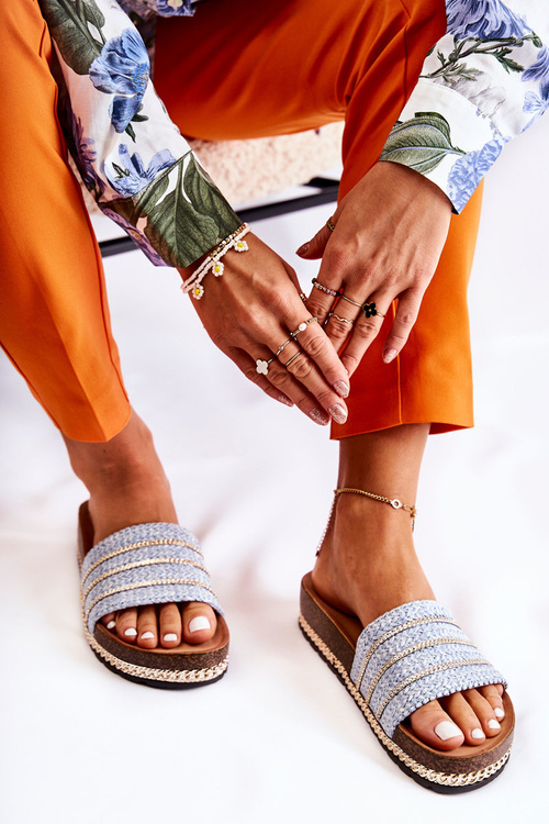 Klapki Damskie Klasyczne Łańcuszek Niebieskie Maddy