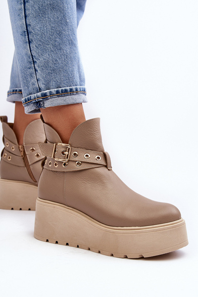 Women's Leather Platform Boots with Straps Zazoo 1752 Beige