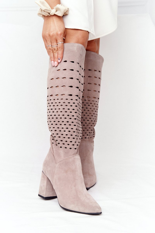 Spring Openwork Suede Boots Lewski Shoes 2847/B Beige