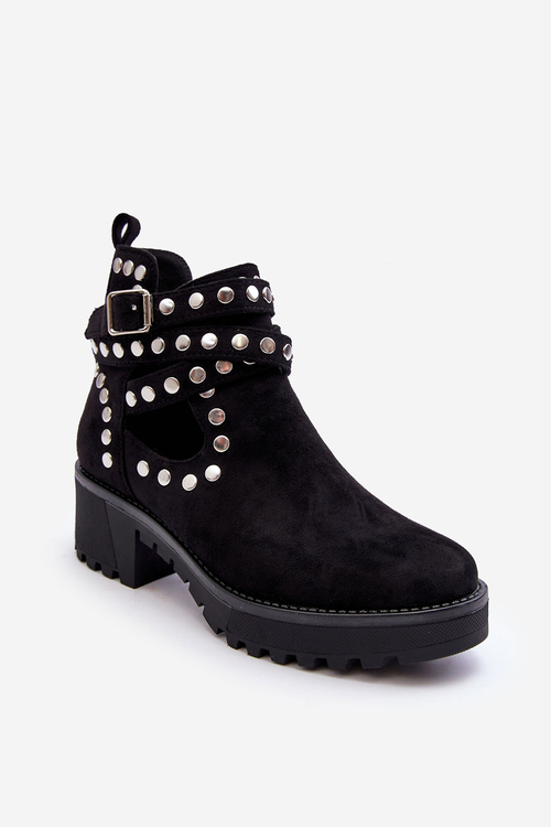Women's Suede Boots with Decorative Studs Black Bella