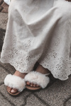 Children's Velcro Sandals with Fur White Rosavere