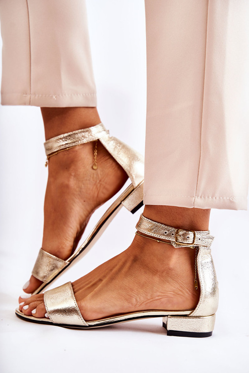 Sandałki Damskie Skóra Złote Shanley