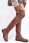 Women's Over-the-Knee Boots on a Flat Heel Beige Bikka