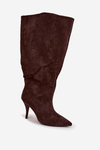 Slip on Women's Heeled Boots Made of Eco Suede Chocolate Noretta