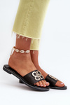 Women's Sandals With Eco Leather Decoration On Flat Heel Black Sadria