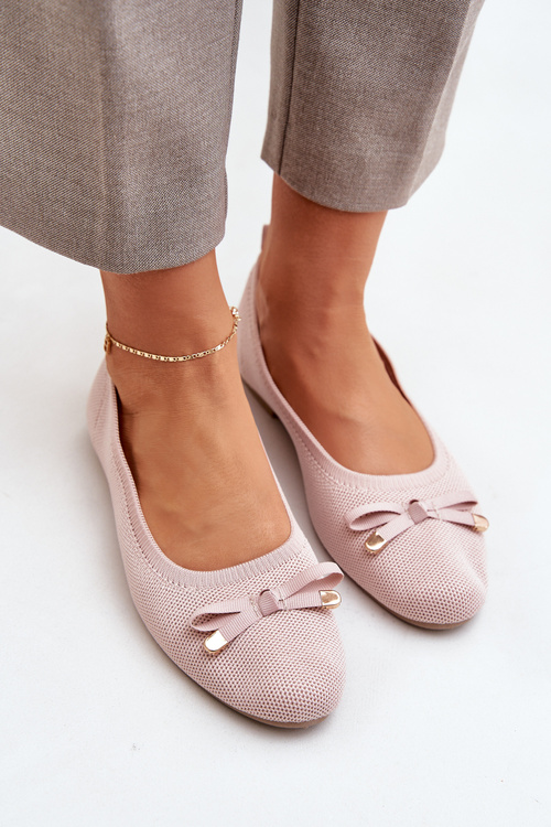 Mesh ballet flats with bow pink Bianila