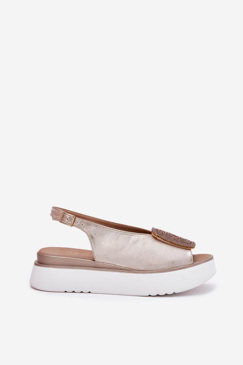 Zazoo 1786 Leather Women's Sandals On Platform With Decoration Golden Distressed