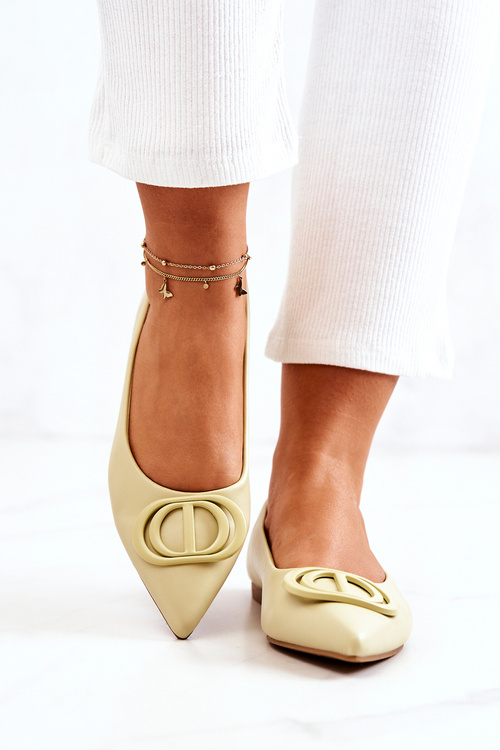 Leather Pointed Ballerinas Light Green Rachelle