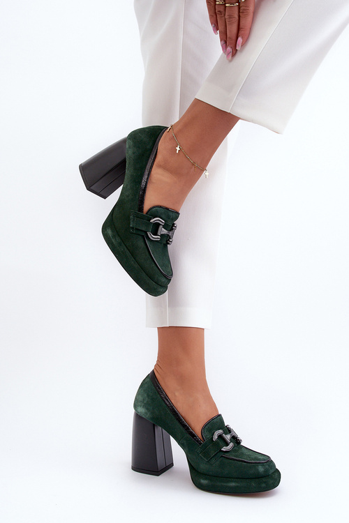 Czółenka Skóra Masywny Słupek Czarne Laura Messi 2706