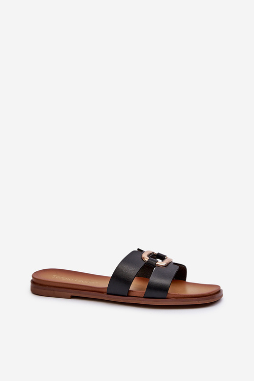 Klapki Płaskie Damskie Eko Skóra Czarne Sergio Leone SK077H