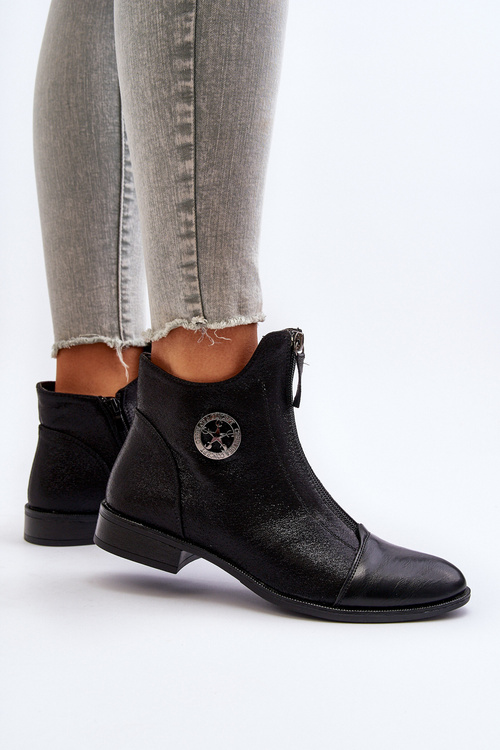 Women's Ankle Boots with Flat Heel and Zip Beige Loratie