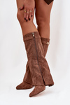 Evo eco suede boots heel column with zipper lined rolled shaft dark beige Evyra