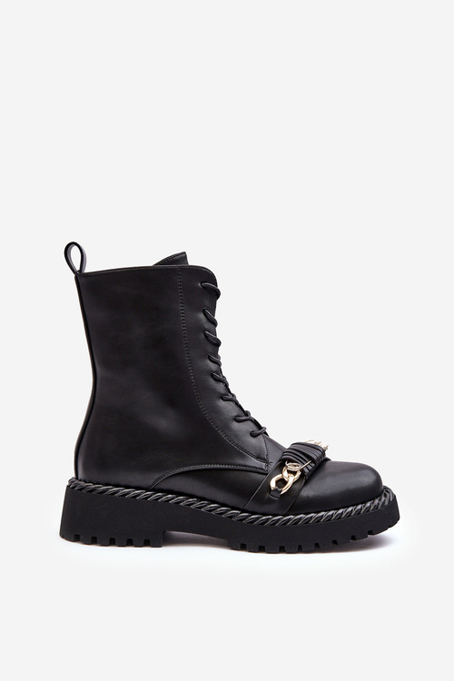 Women's Leather Boots Workery With Decoration Black SBarski MR870-68