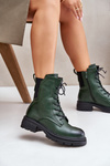 Warm Worker Boots With Zipper Green Leairae