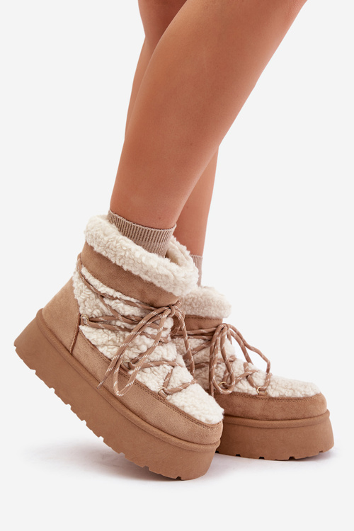 Snow Boots On Platform With Lacing Beige Izathiel