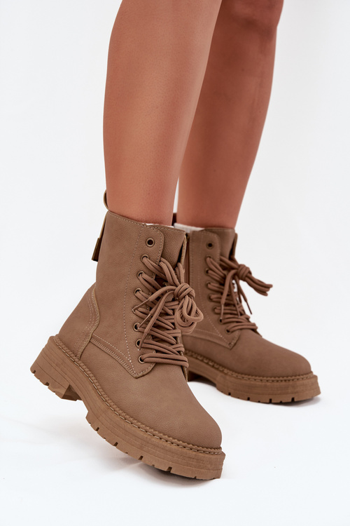 Damskie Workery Botki Na Zamek Ciemnobeżowe Tirina 