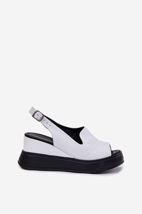 Damskie Sandały Skóra Naturalna Koturn Białe Artiker 52C0483