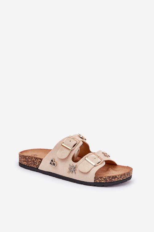 Women's Sandals On Cork Sole With Buckles And Clips Beige Efadelis