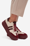 Damskie Sneakersy Skóra Naturalna Platforma Beżowo-Bordowe Zazoo 3775