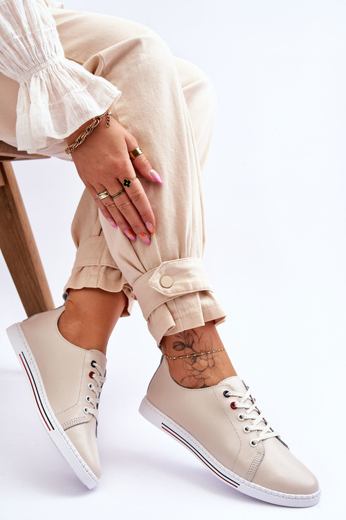 Trampki Damskie Skóra S.Barski LR268R Beżowe